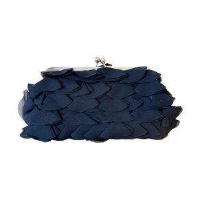 Black Evening Clutch Purse With Ruffled Design & Removable Chain Strap
